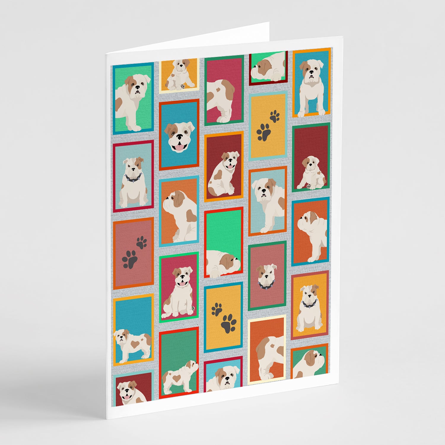 Buy this Lots of Piebald English Bulldog Greeting Cards Pack of 8