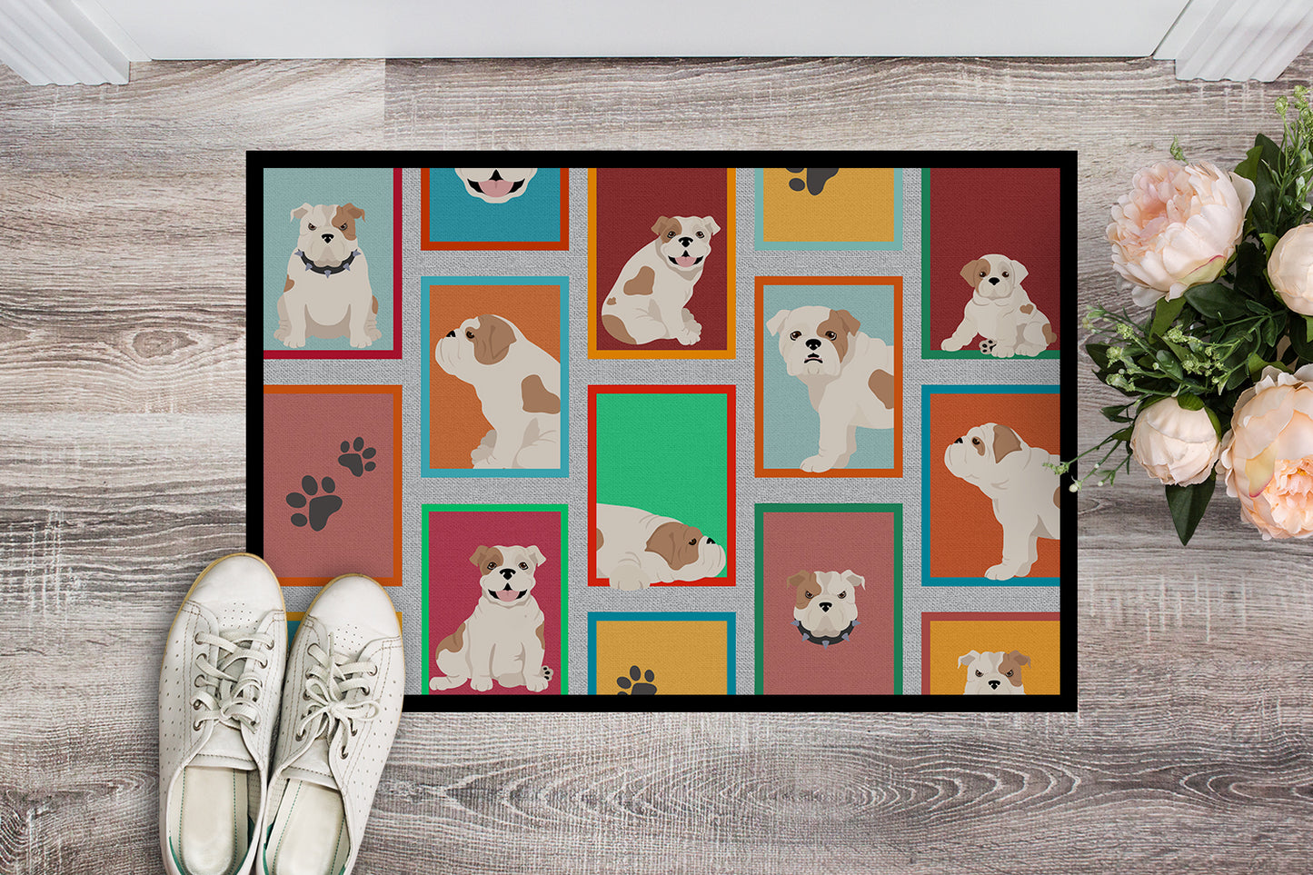 Lots of Piebald English Bulldog Doormat