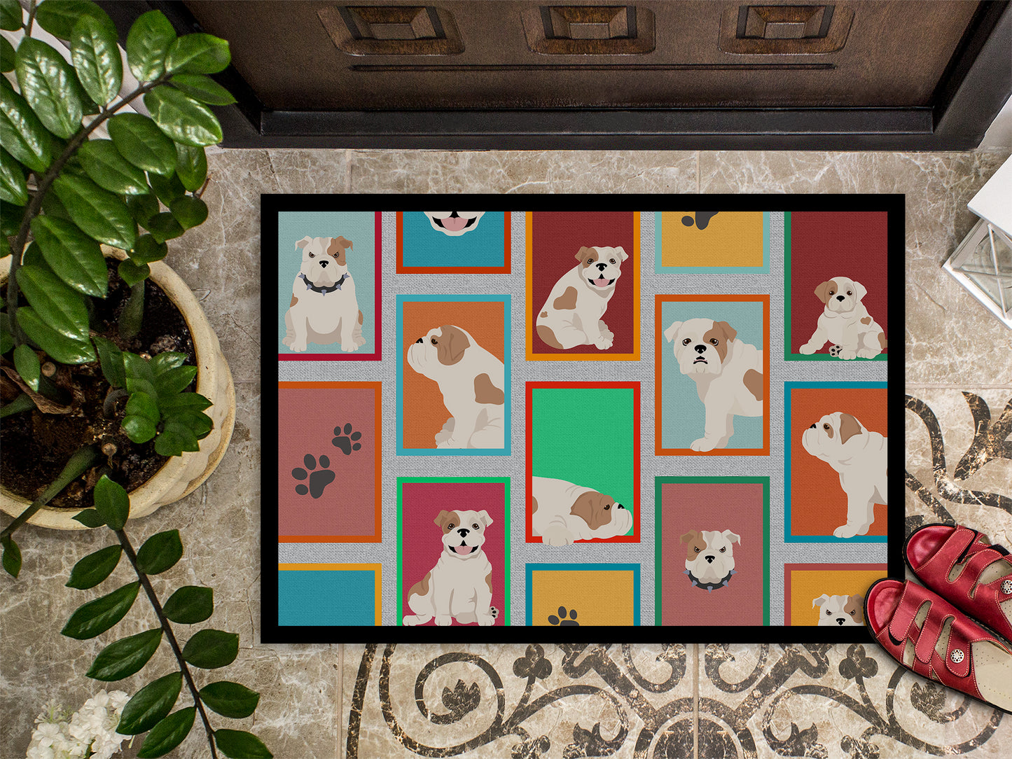 Lots of Piebald English Bulldog Doormat