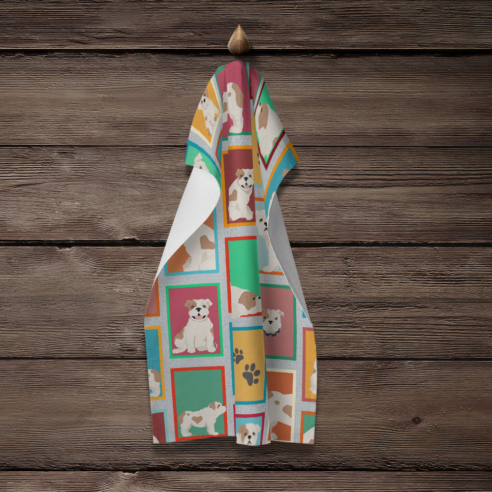 Lots of Piebald English Bulldog Kitchen Towel