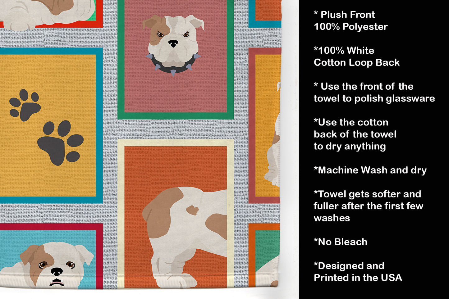 Lots of Piebald English Bulldog Kitchen Towel