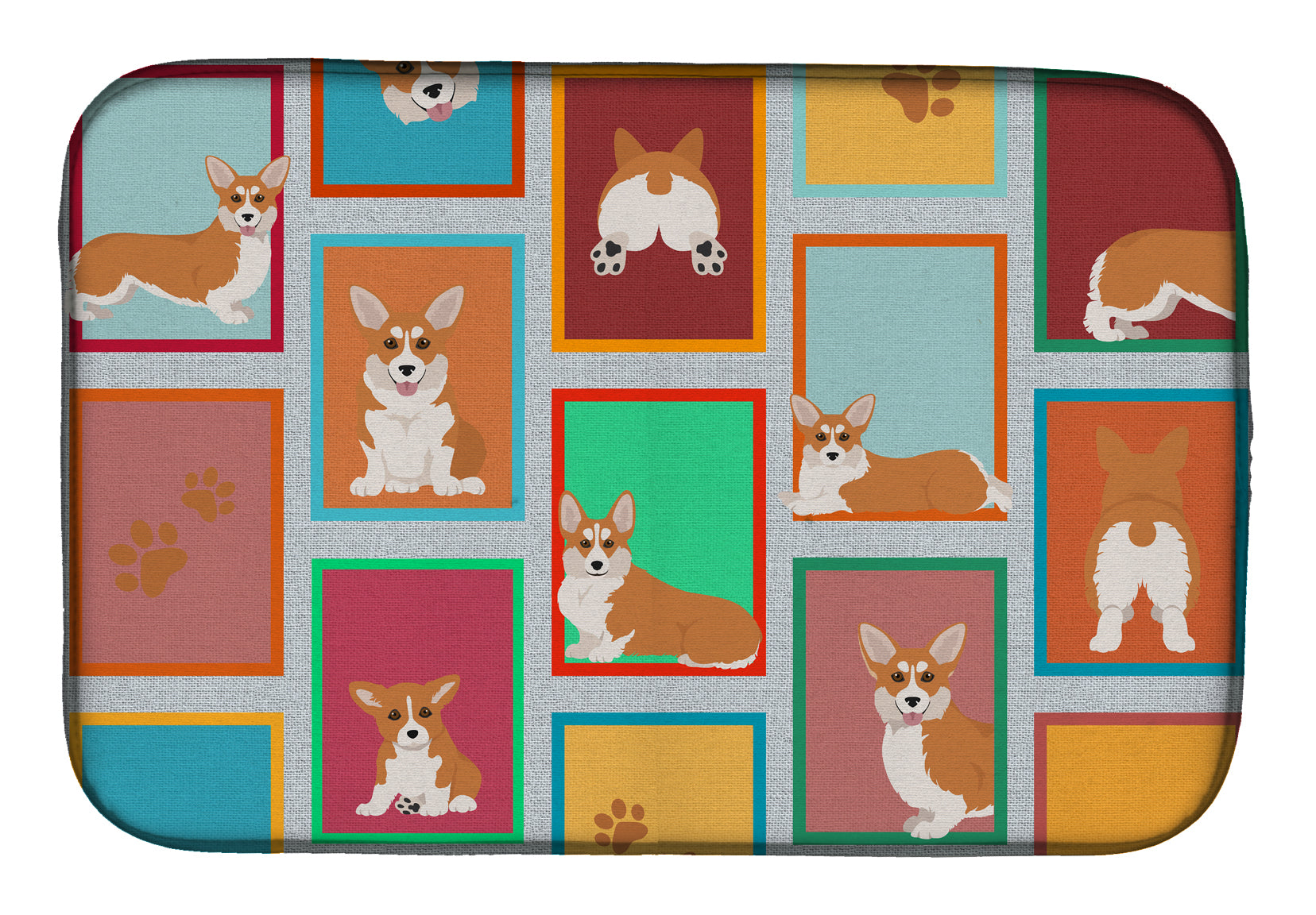 Buy this Lots of Red and White Pembroke Corgi Dish Drying Mat