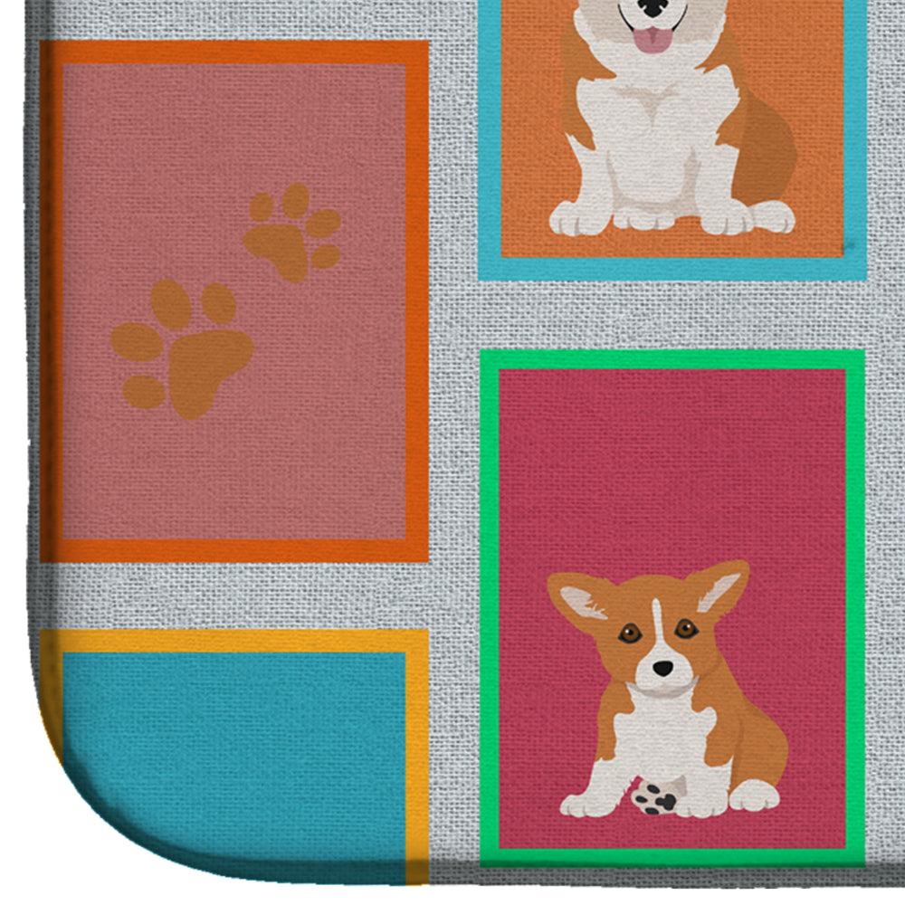 Lots of Red and White Pembroke Corgi Dish Drying Mat