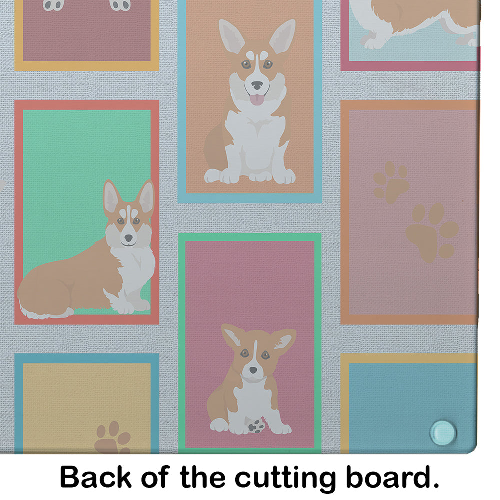 Lots of Red and White Pembroke Corgi Glass Cutting Board