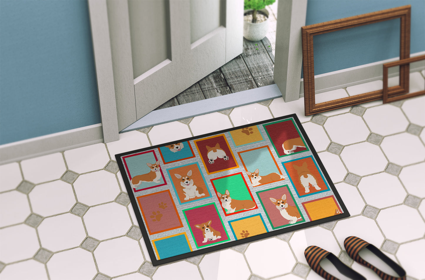 Lots of Red and White Pembroke Corgi Doormat