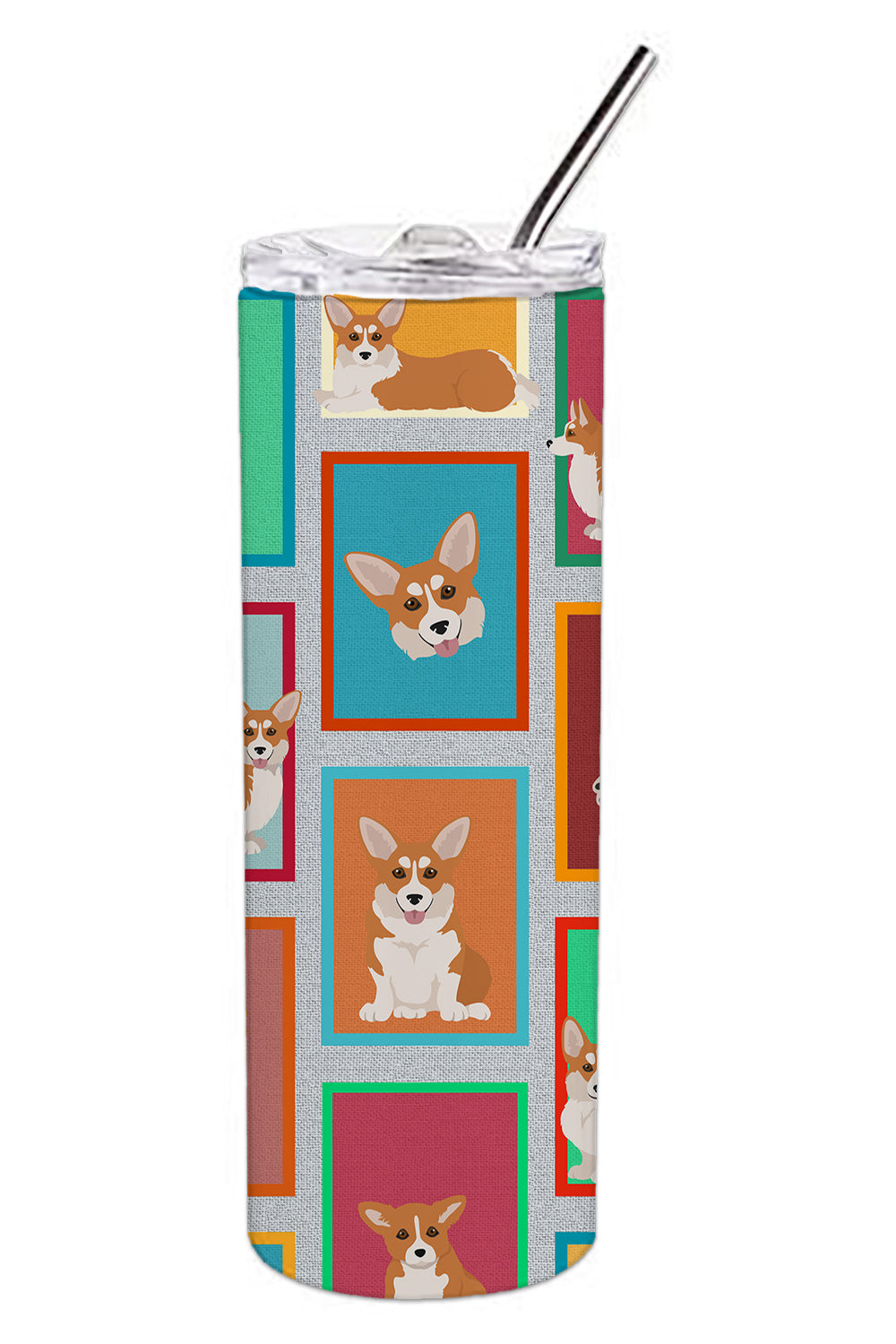 Lots of Red and White Pembroke Corgi Stainless Steel Skinny Tumbler