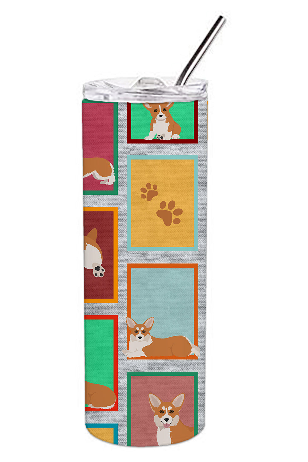 Lots of Red and White Pembroke Corgi Stainless Steel Skinny Tumbler