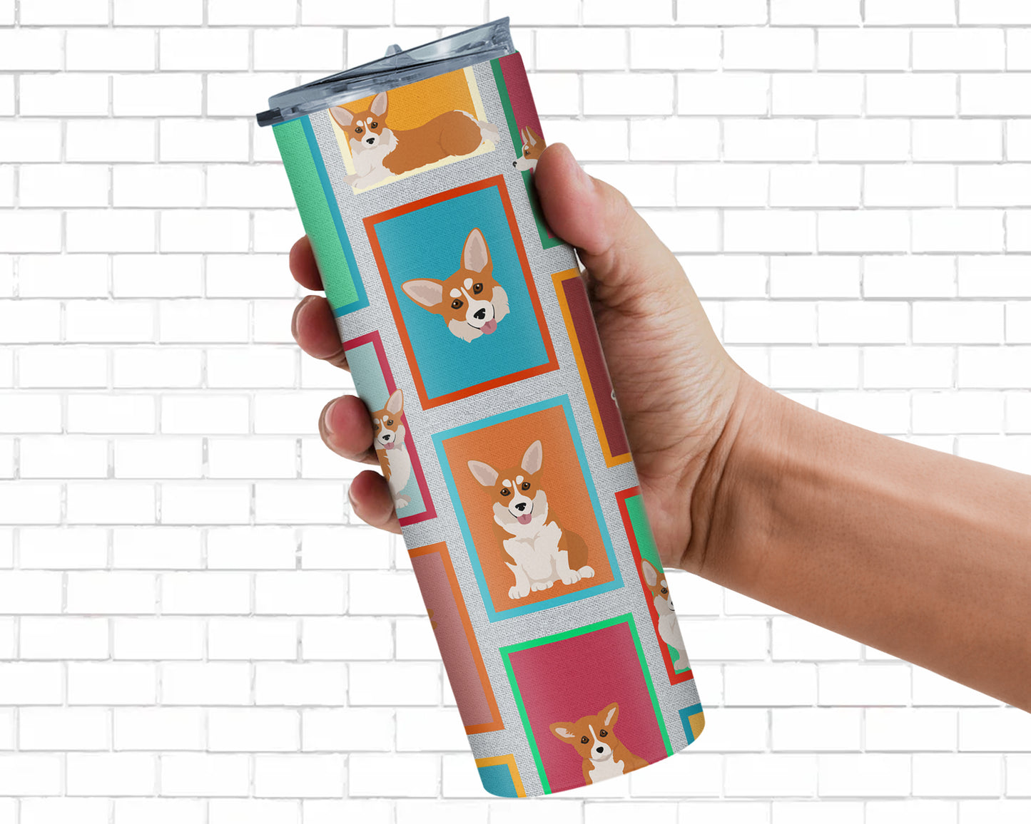 Lots of Red and White Pembroke Corgi Stainless Steel Skinny Tumbler