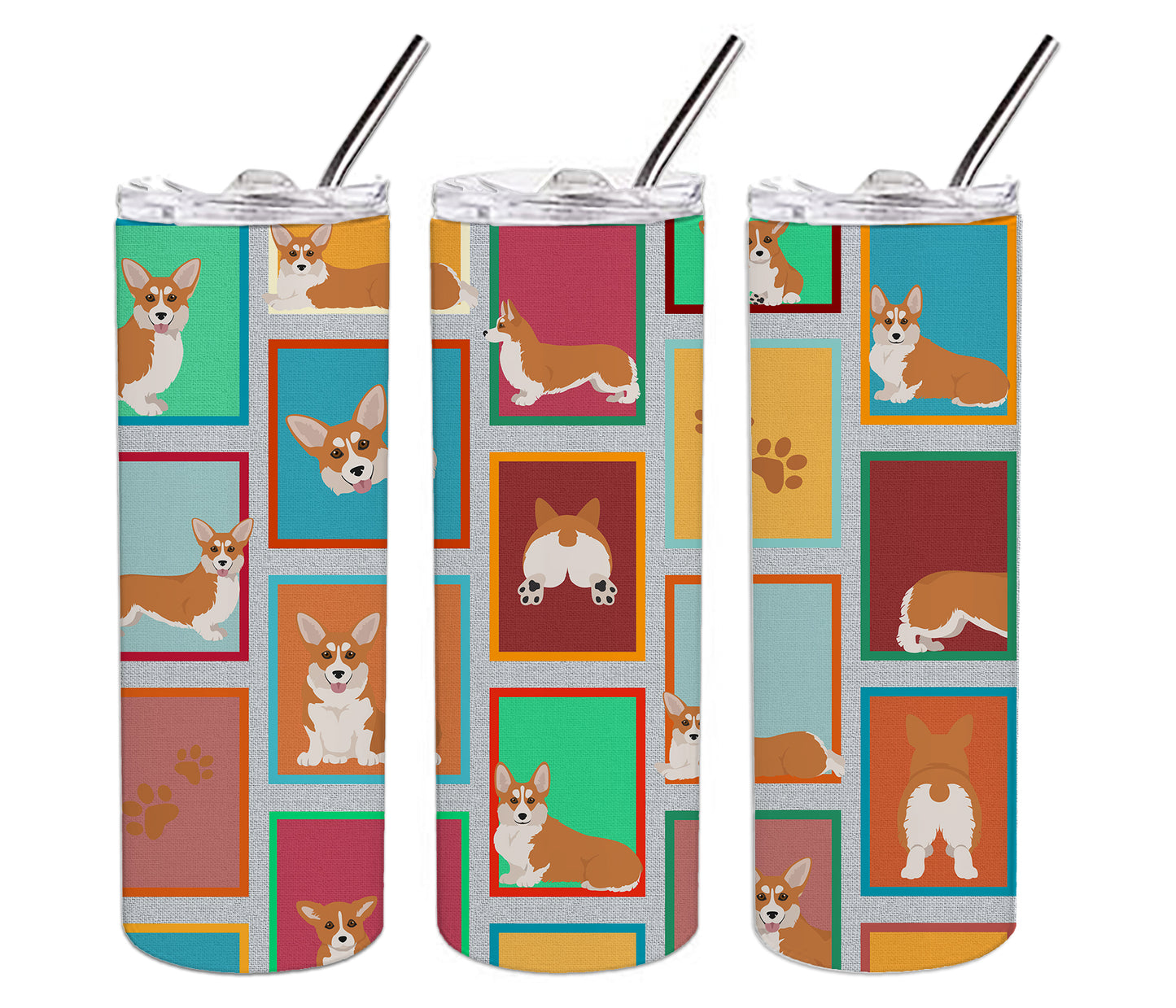 Lots of Red and White Pembroke Corgi Stainless Steel Skinny Tumbler