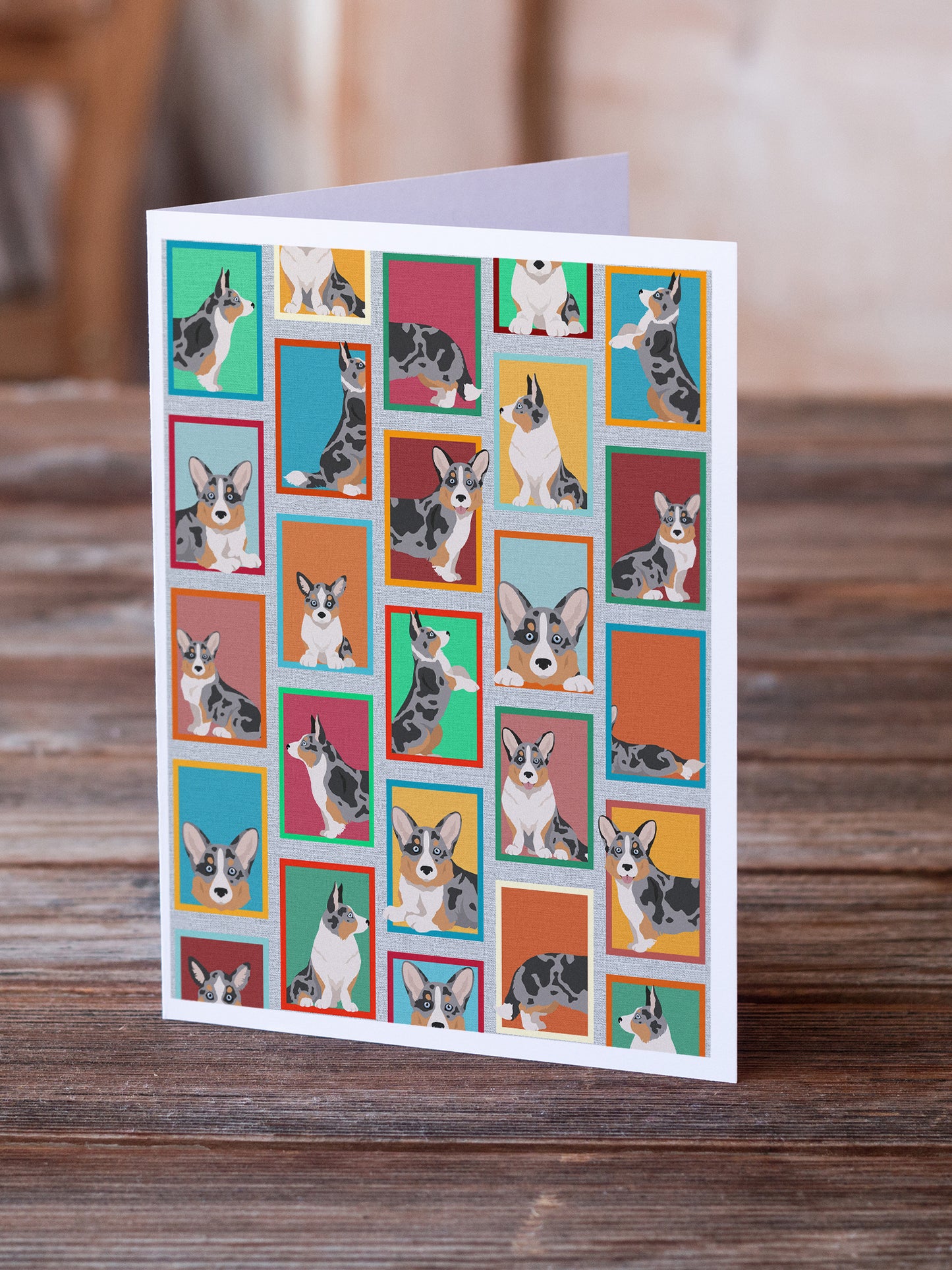 Lots of Blue Merle Welsh Cardigan Corgi Greeting Cards Pack of 8