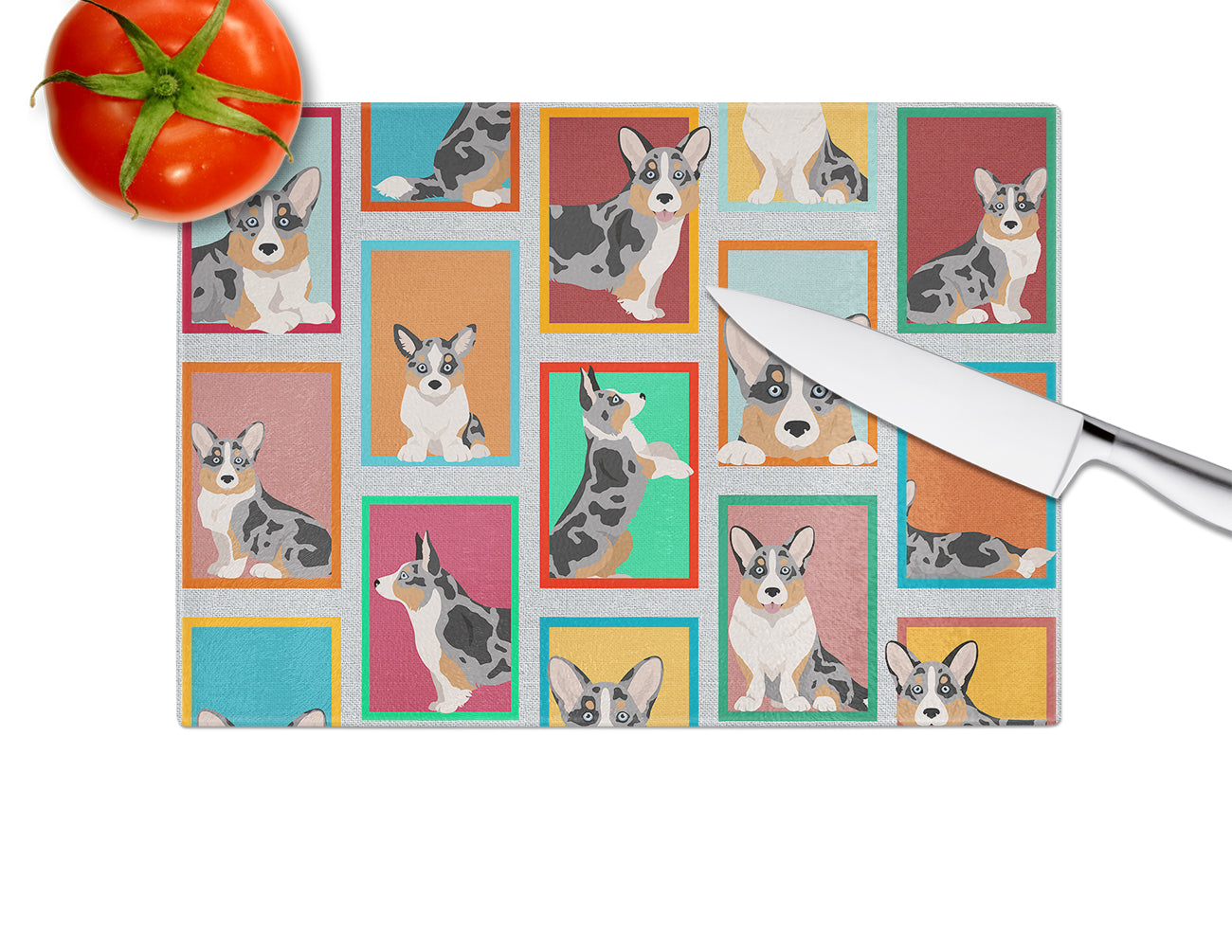 Lots of Blue Merle Welsh Cardigan Corgi Glass Cutting Board