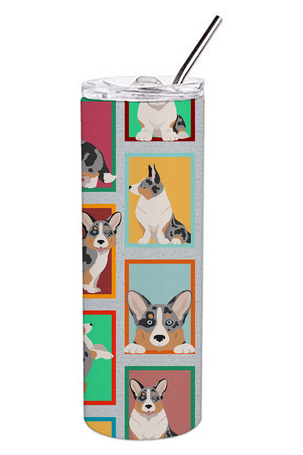 Lots of Blue Merle Welsh Cardigan Corgi Stainless Steel Skinny Tumbler