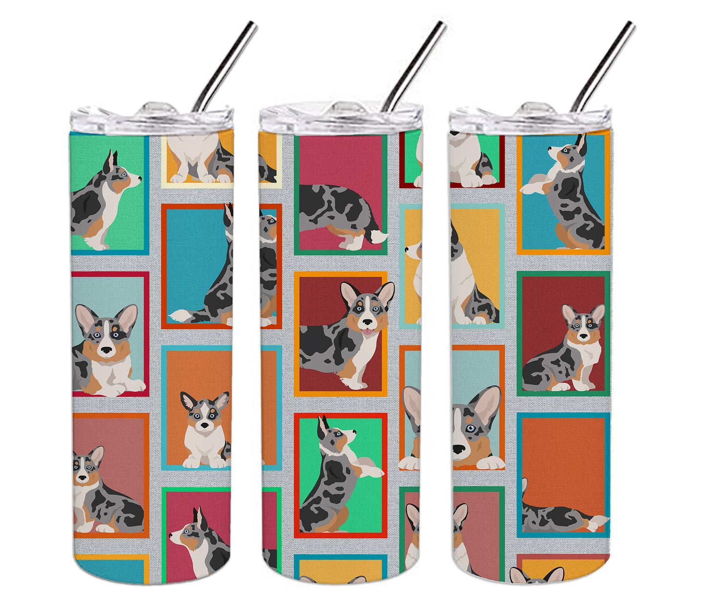 Lots of Blue Merle Welsh Cardigan Corgi Stainless Steel Skinny Tumbler