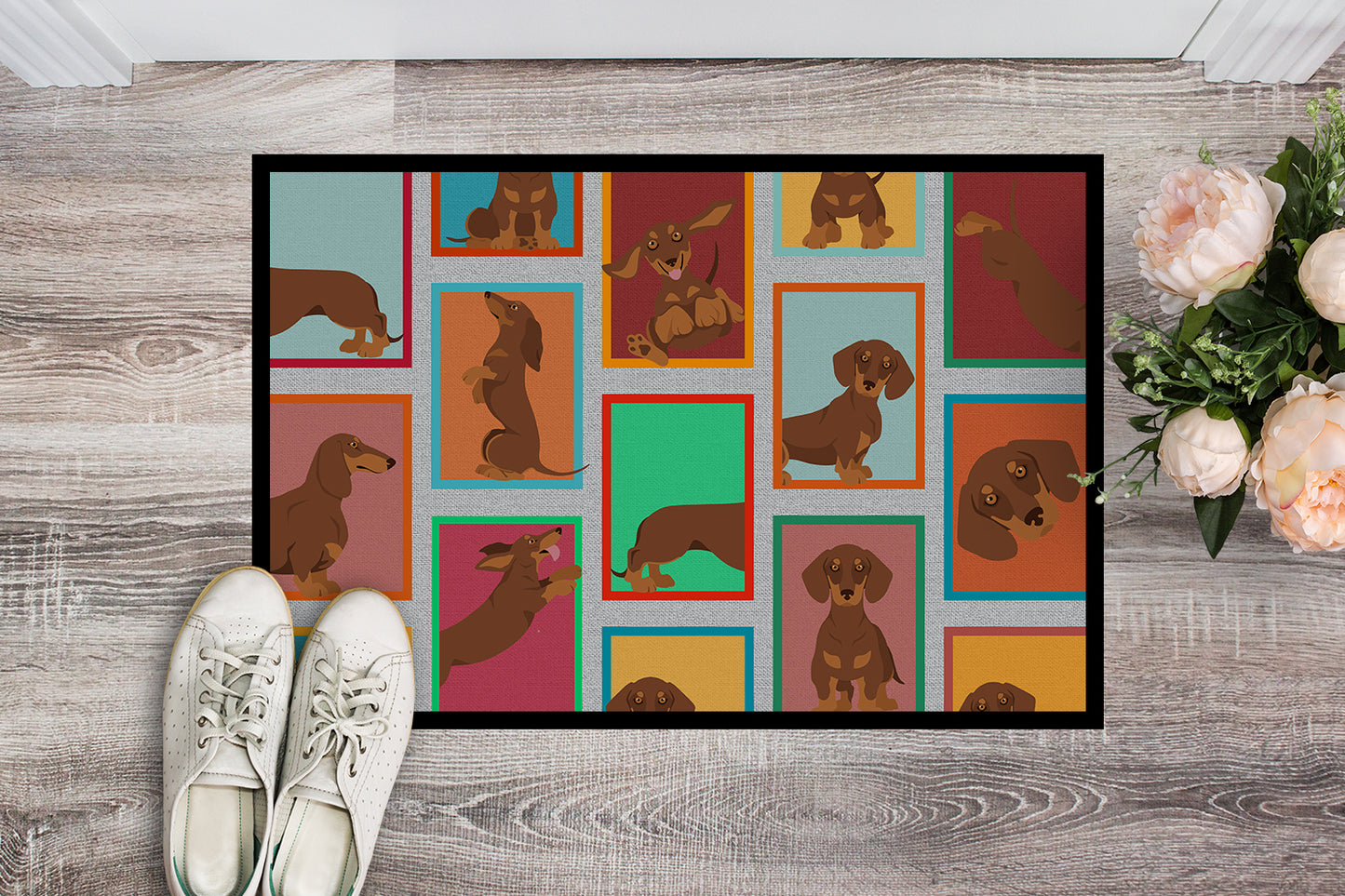 Lots of Chocolate and Tan Dachshund Doormat