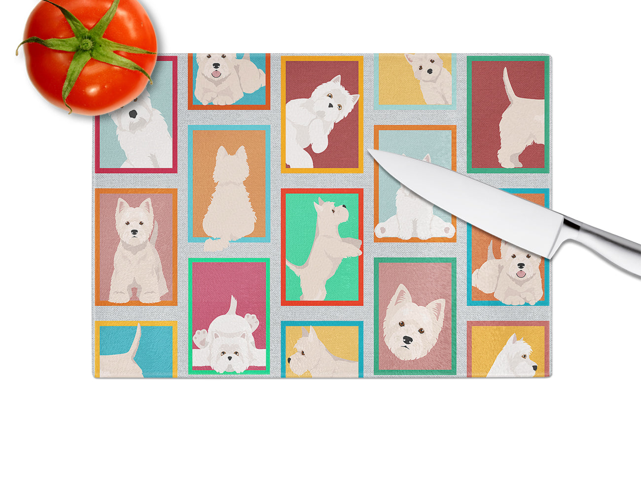 Lots of Westie Glass Cutting Board