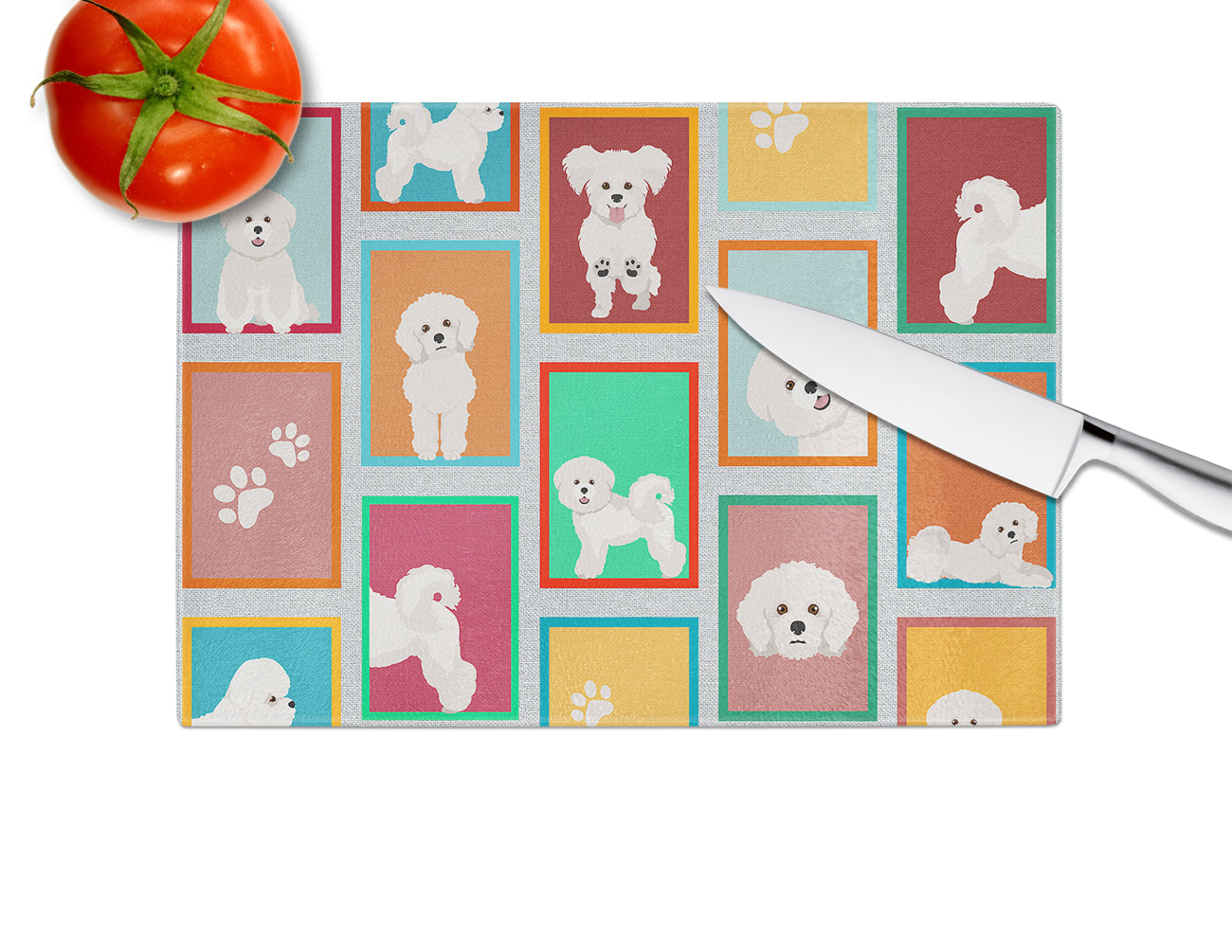 Lots of Bichon Frise Glass Cutting Board