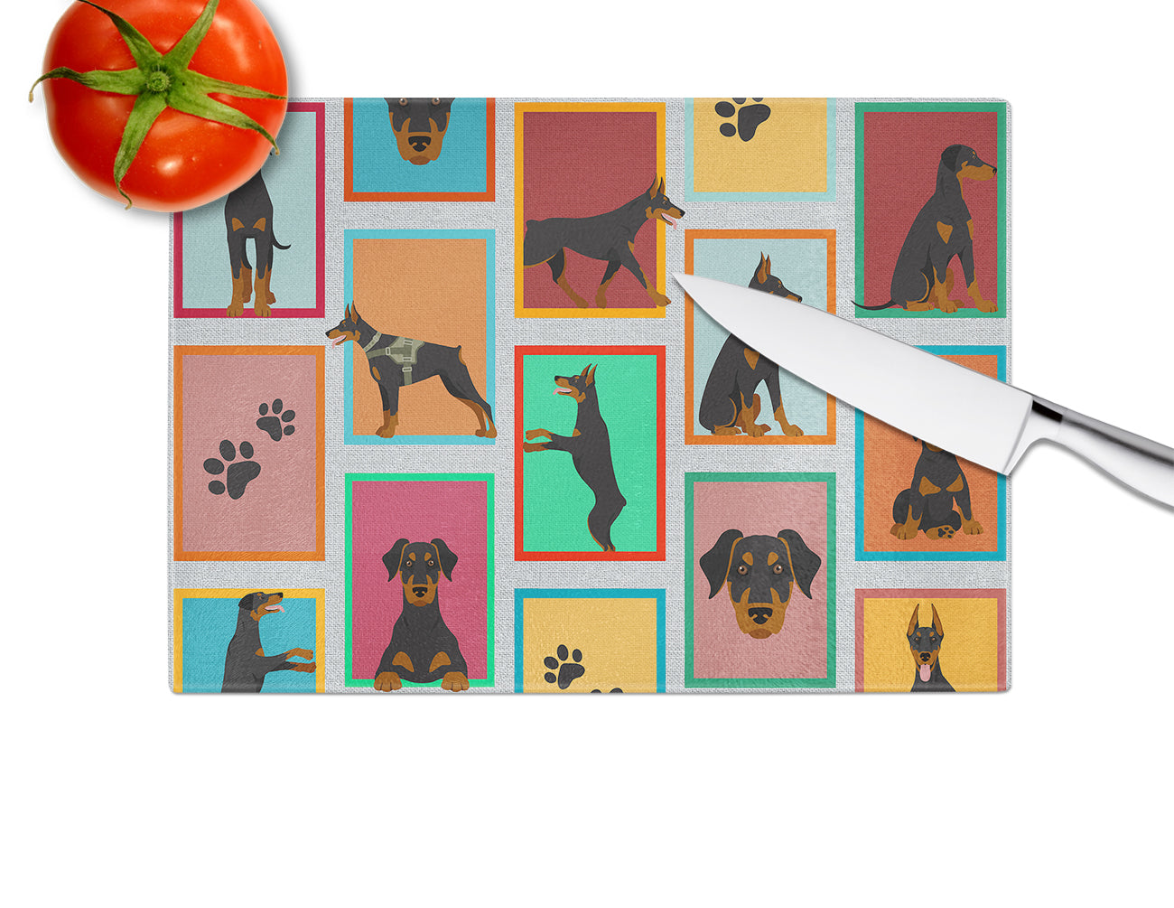 Lots of Doberman Pinscher Glass Cutting Board