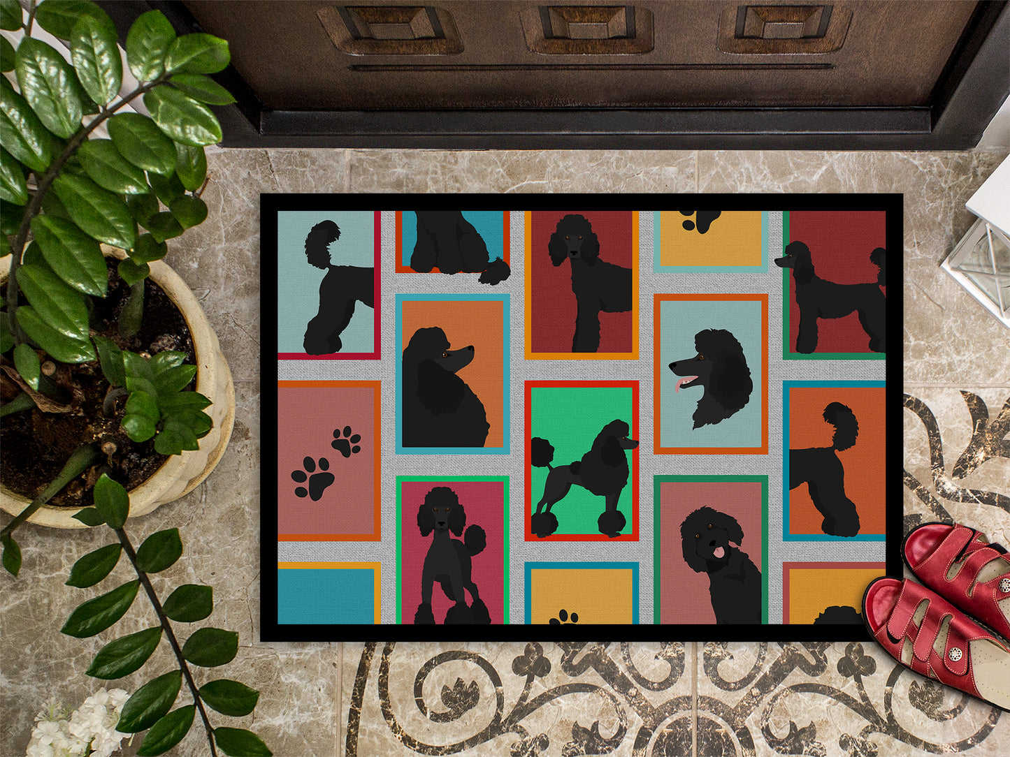 Lots of Black Standard Poodle Doormat