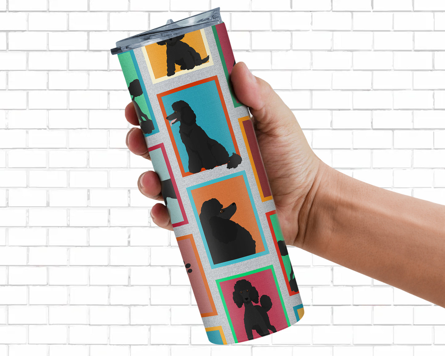 Lots of Black Standard Poodle Stainless Steel Skinny Tumbler