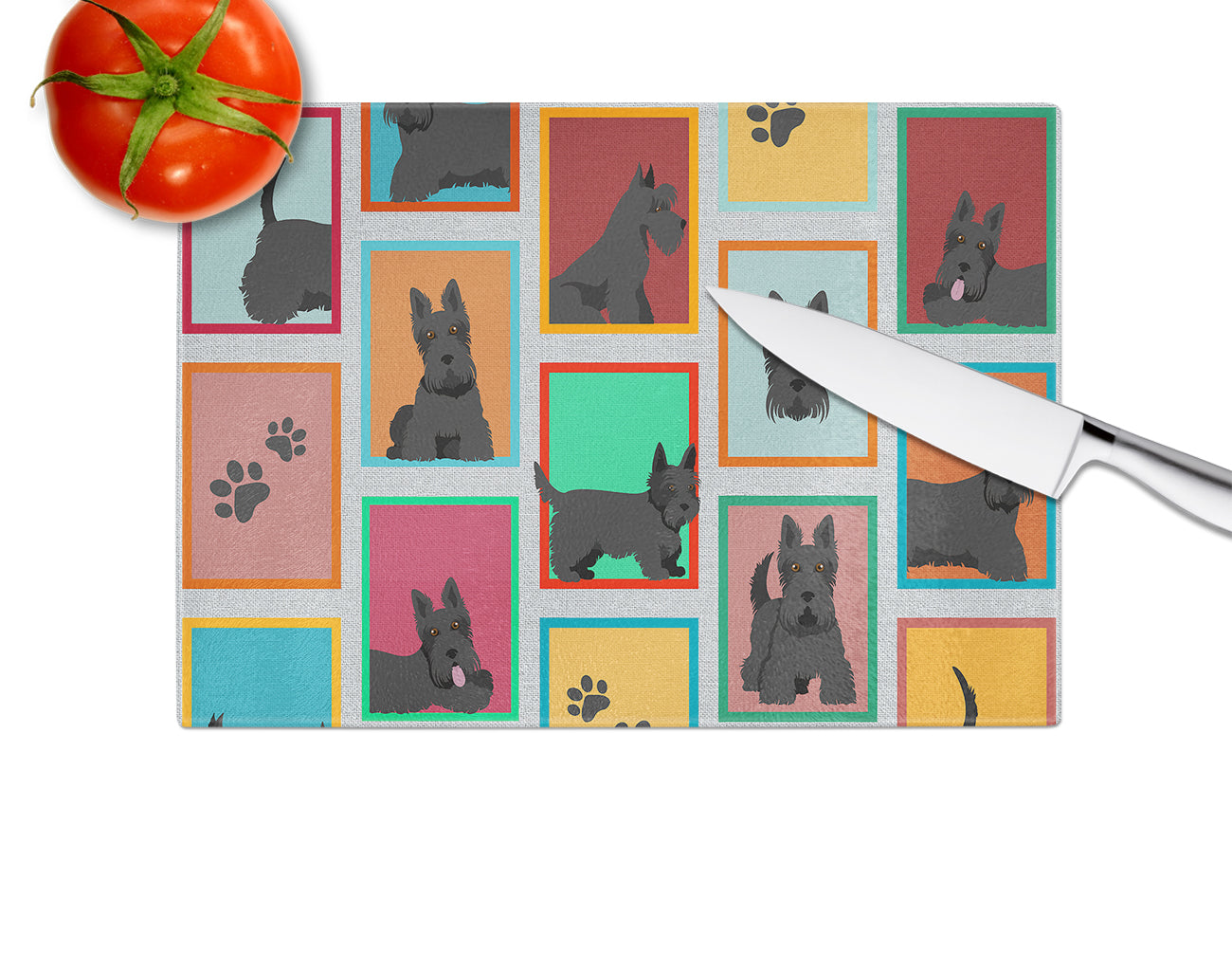 Lots of Scottish Terrier Glass Cutting Board