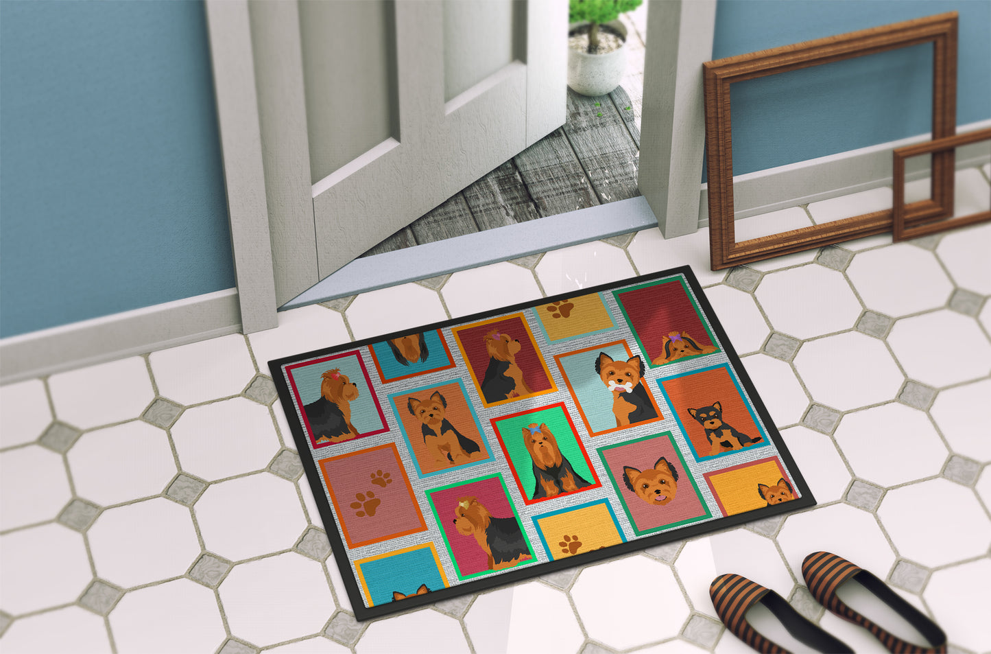 Lots of Black and Tan Yorkie Doormat