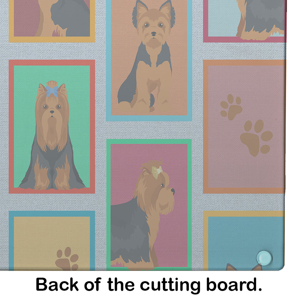 Lots of Black and Tan Yorkie Glass Cutting Board