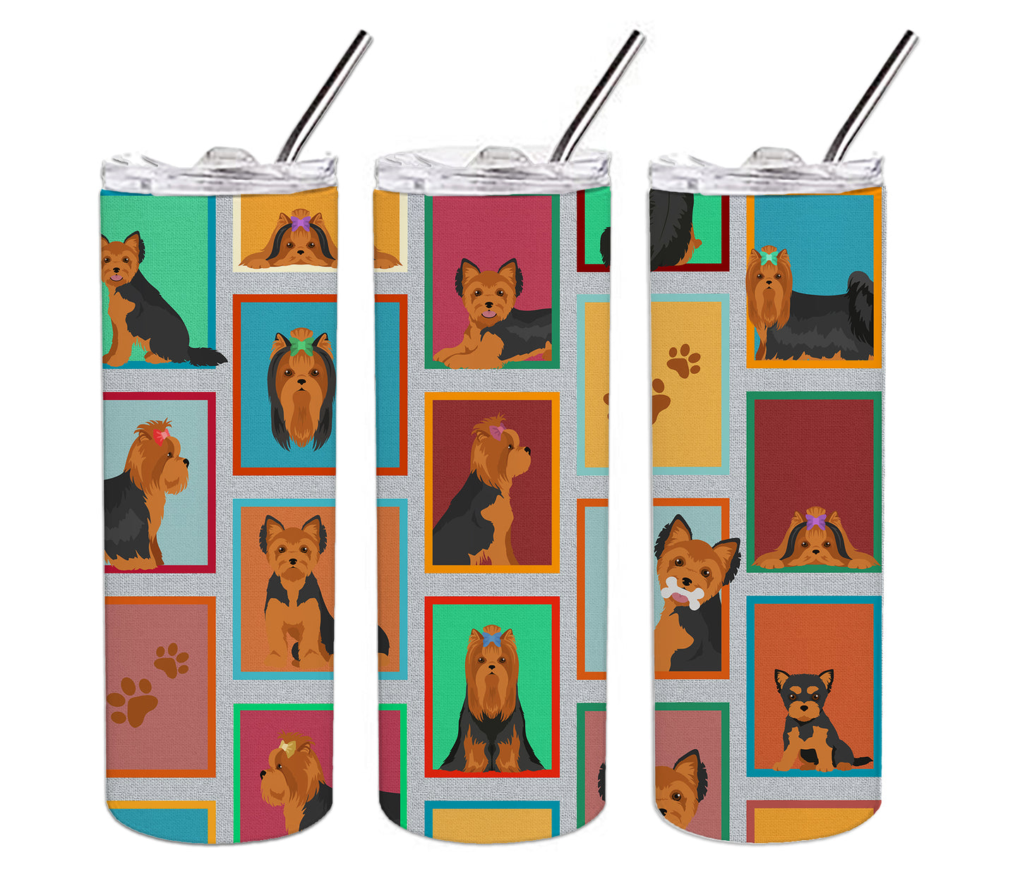 Lots of Black and Tan Yorkie Stainless Steel Skinny Tumbler