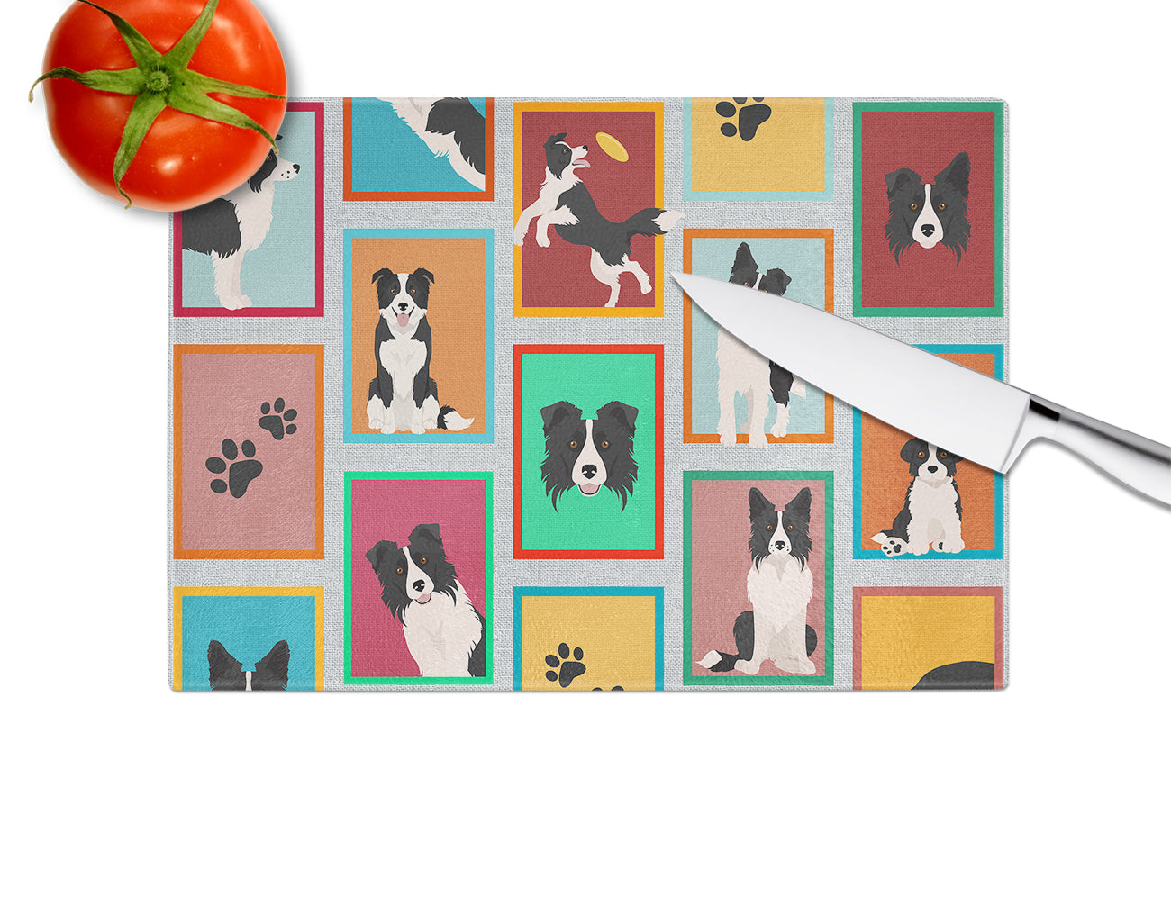 Lots of Border Collie Glass Cutting Board