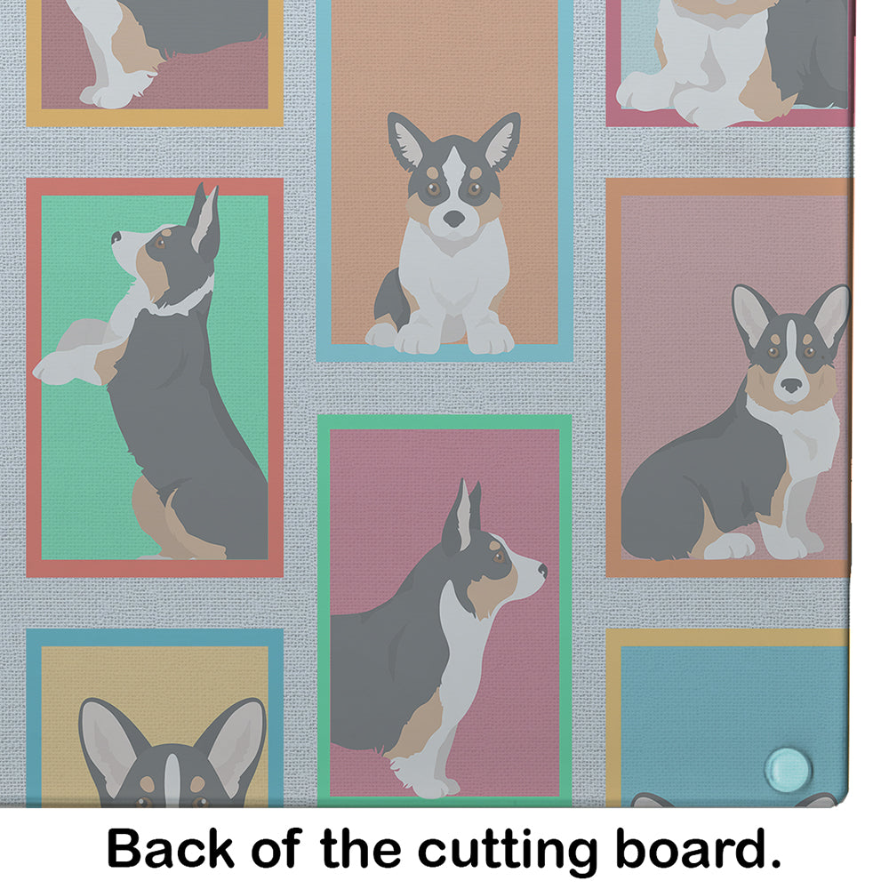 Lots of Tricolor Cardigan Corgi Glass Cutting Board