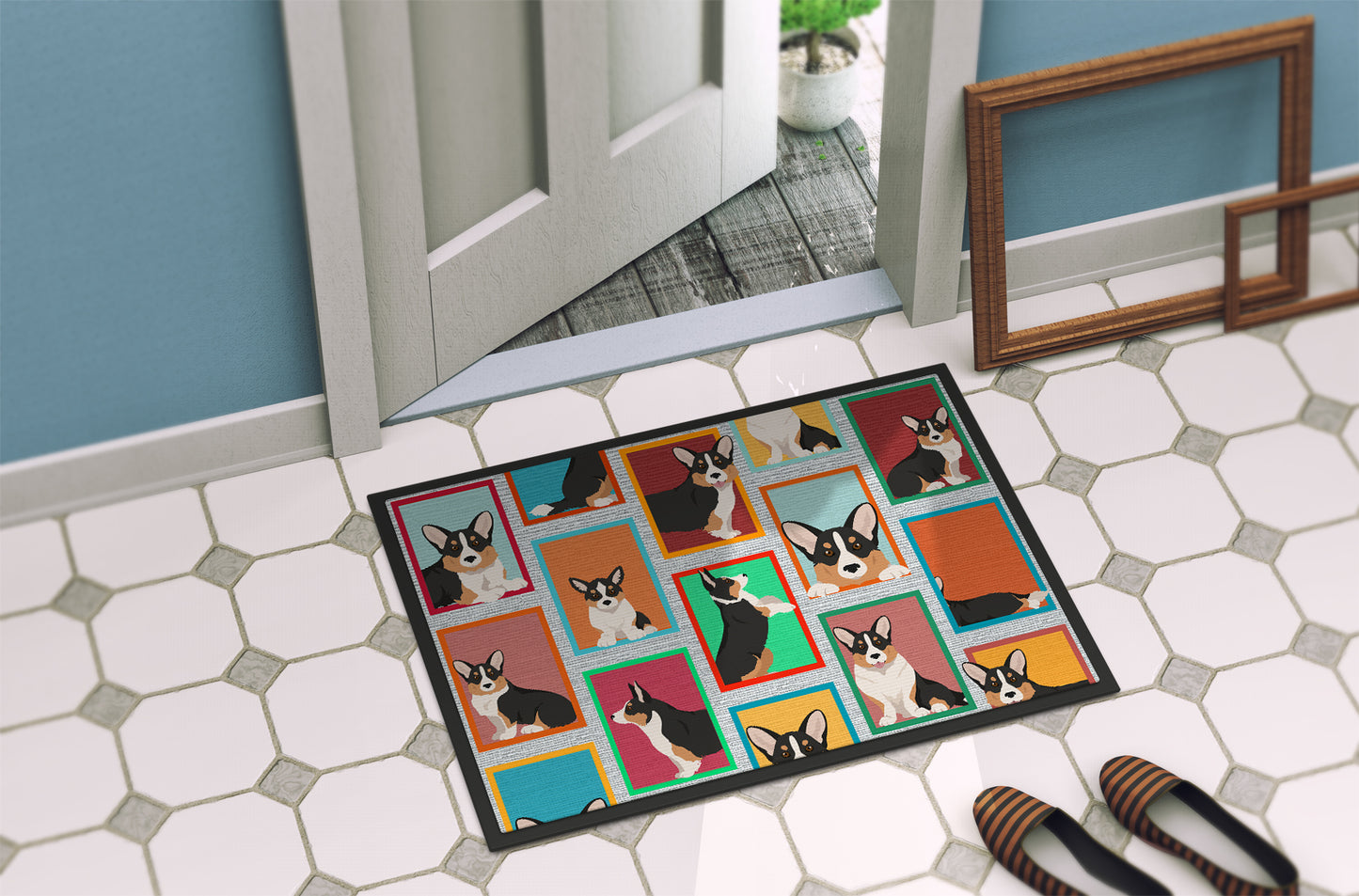 Lots of Tricolor Cardigan Corgi Doormat