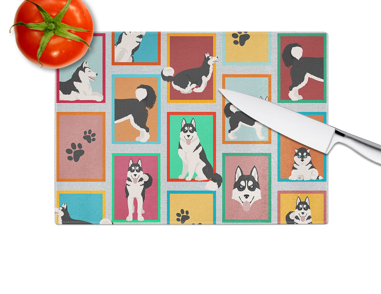 Lots of Siberian Husky Glass Cutting Board