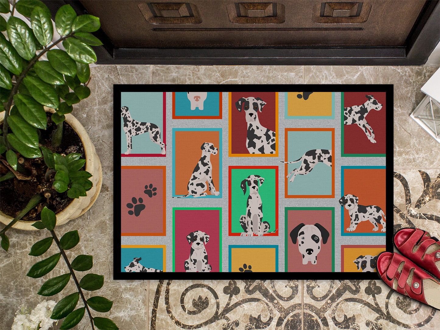 Lots of Harlequin Natural Ears Great Dane Doormat