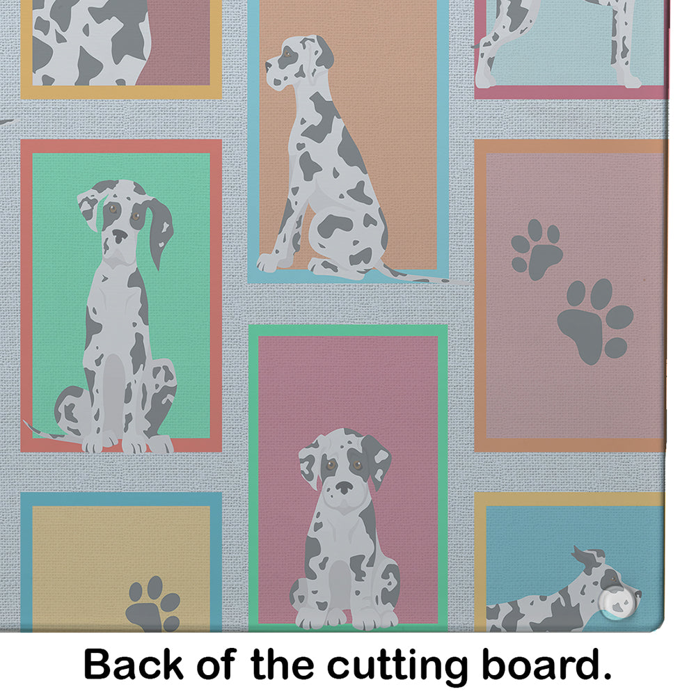 Lots of Harlequin Natural Ears Great Dane Glass Cutting Board