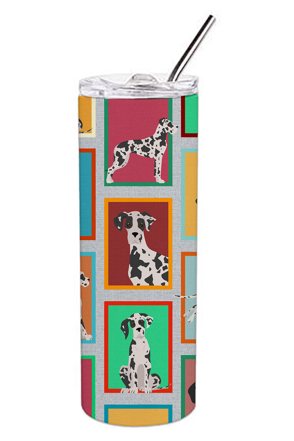 Buy this Lots of Harlequin Natural Ears Great Dane Stainless Steel Skinny Tumbler