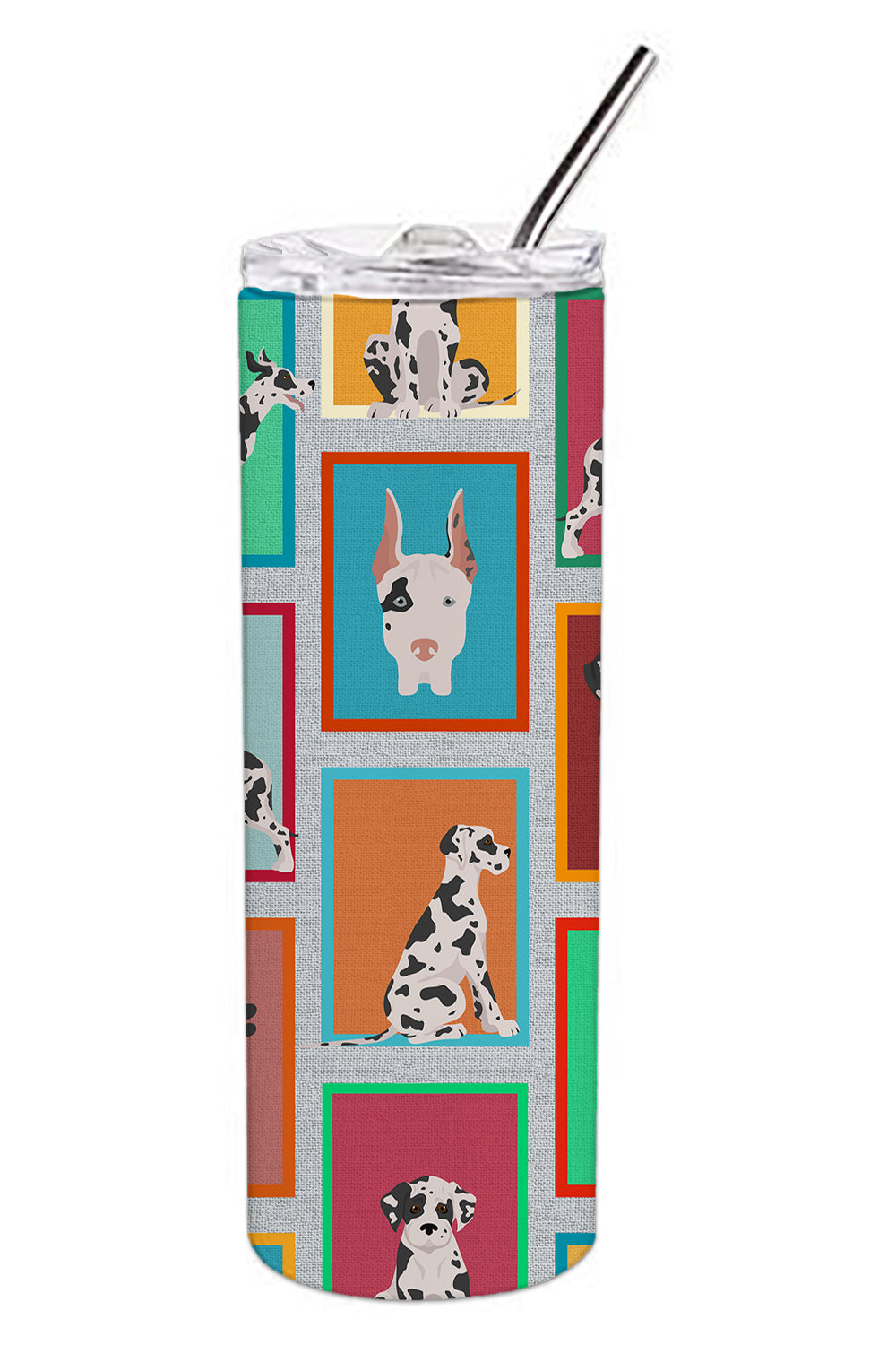 Lots of Harlequin Natural Ears Great Dane Stainless Steel Skinny Tumbler