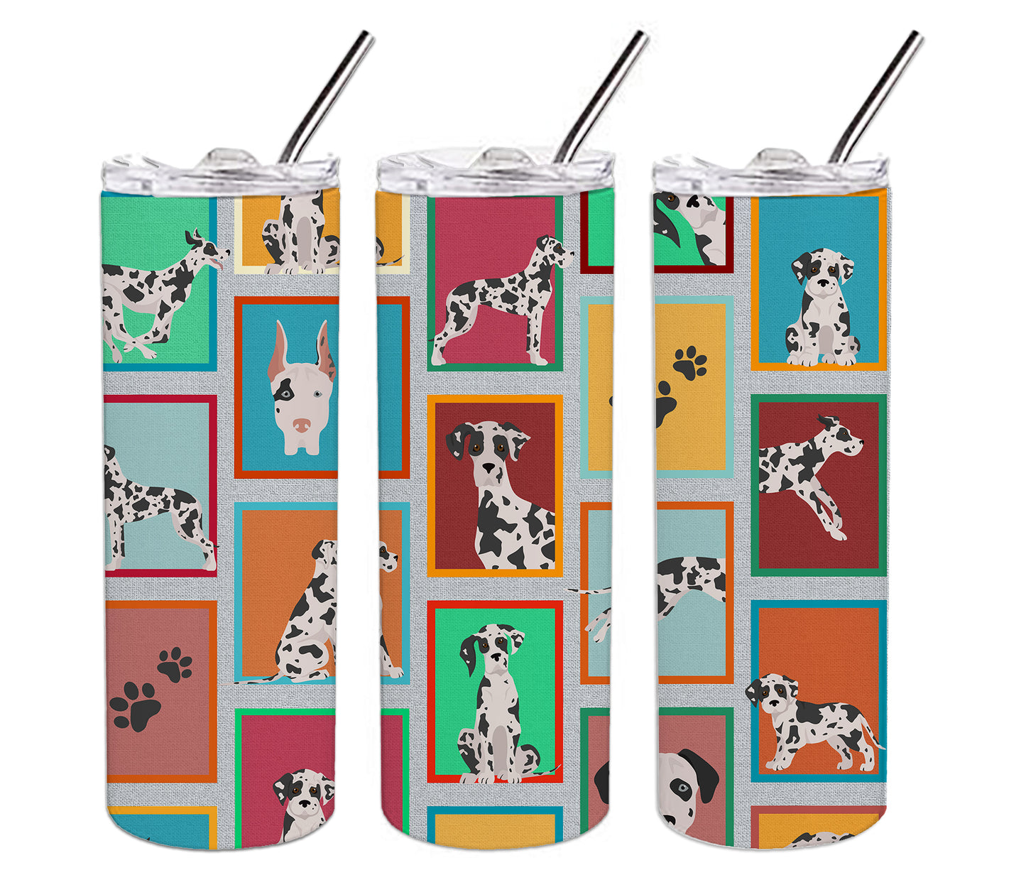 Lots of Harlequin Natural Ears Great Dane Stainless Steel Skinny Tumbler