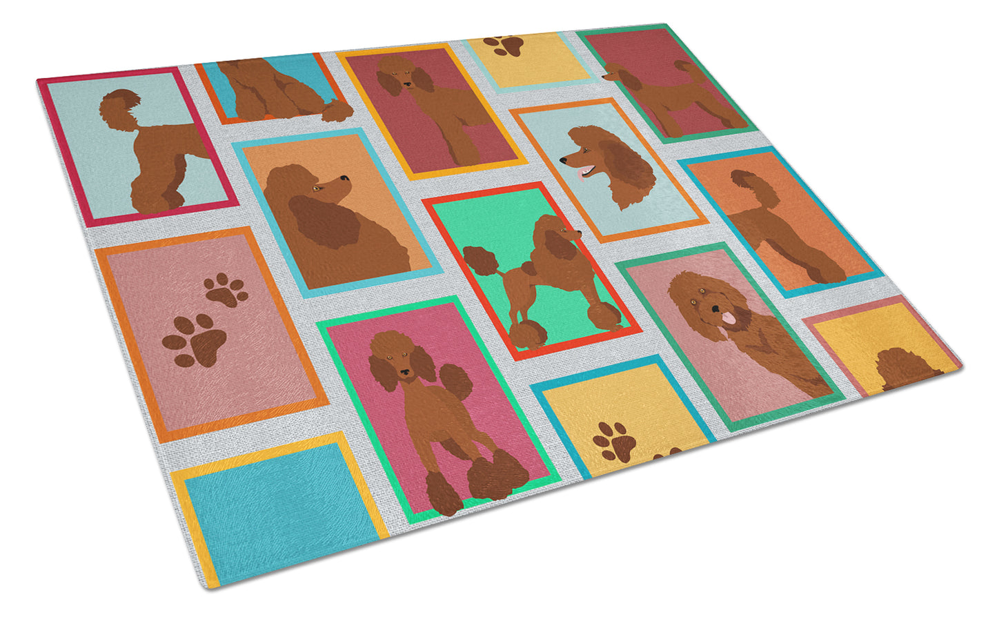 Buy this Lots of Chocolate Standard Poodle Glass Cutting Board