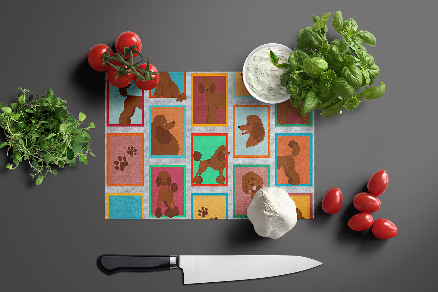 Lots of Chocolate Standard Poodle Glass Cutting Board