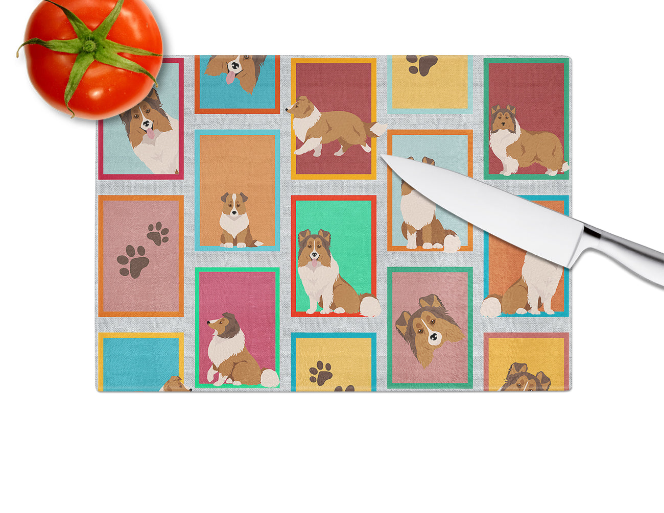 Lots of Sheltie Glass Cutting Board