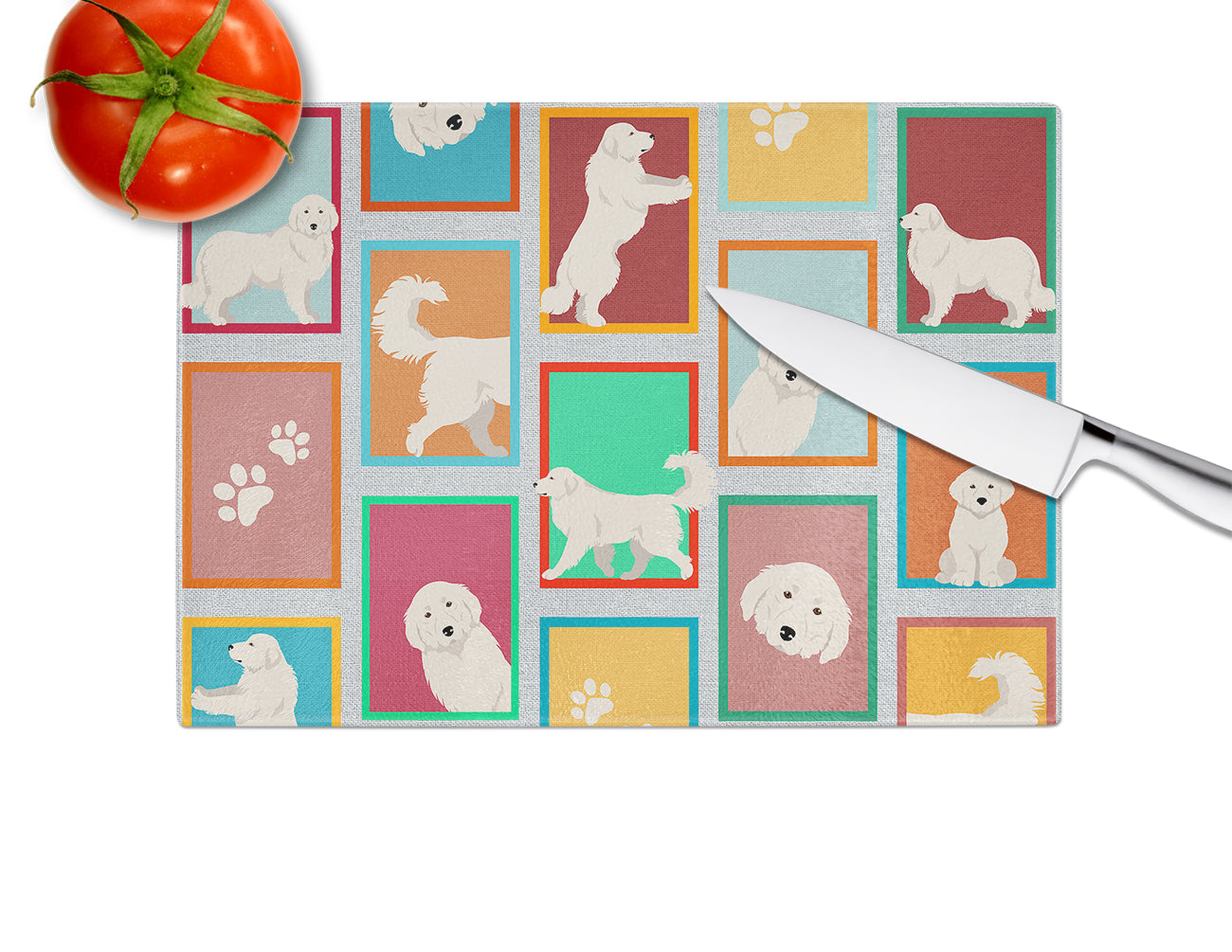 Lots of Great Pyrenees Glass Cutting Board