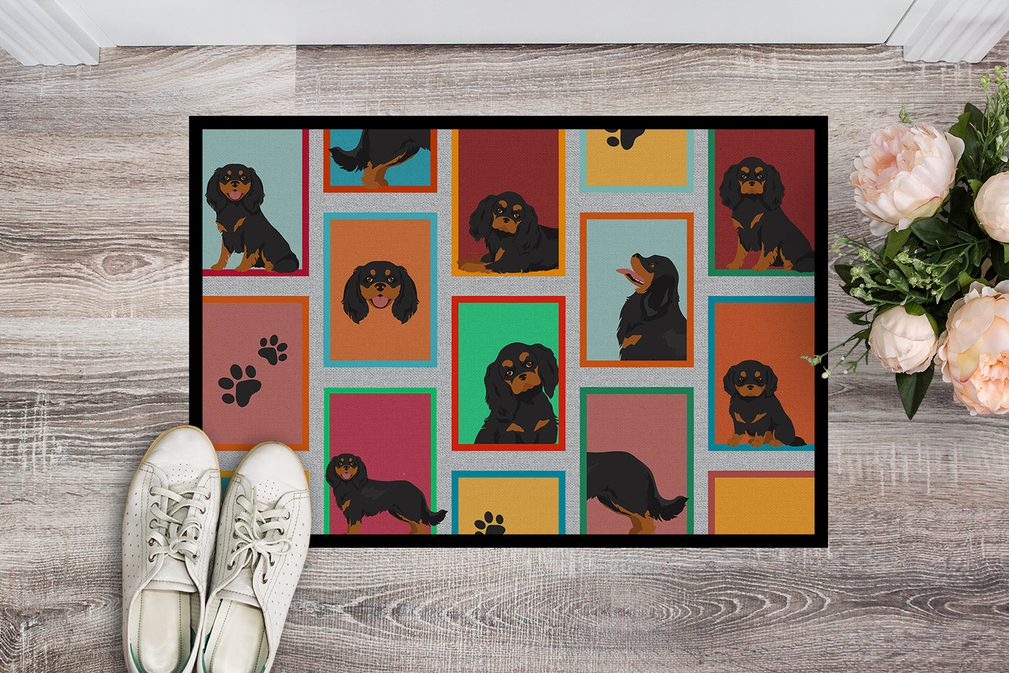 Lots of Black and Tan Cavalier King Charles Spaniel Doormat