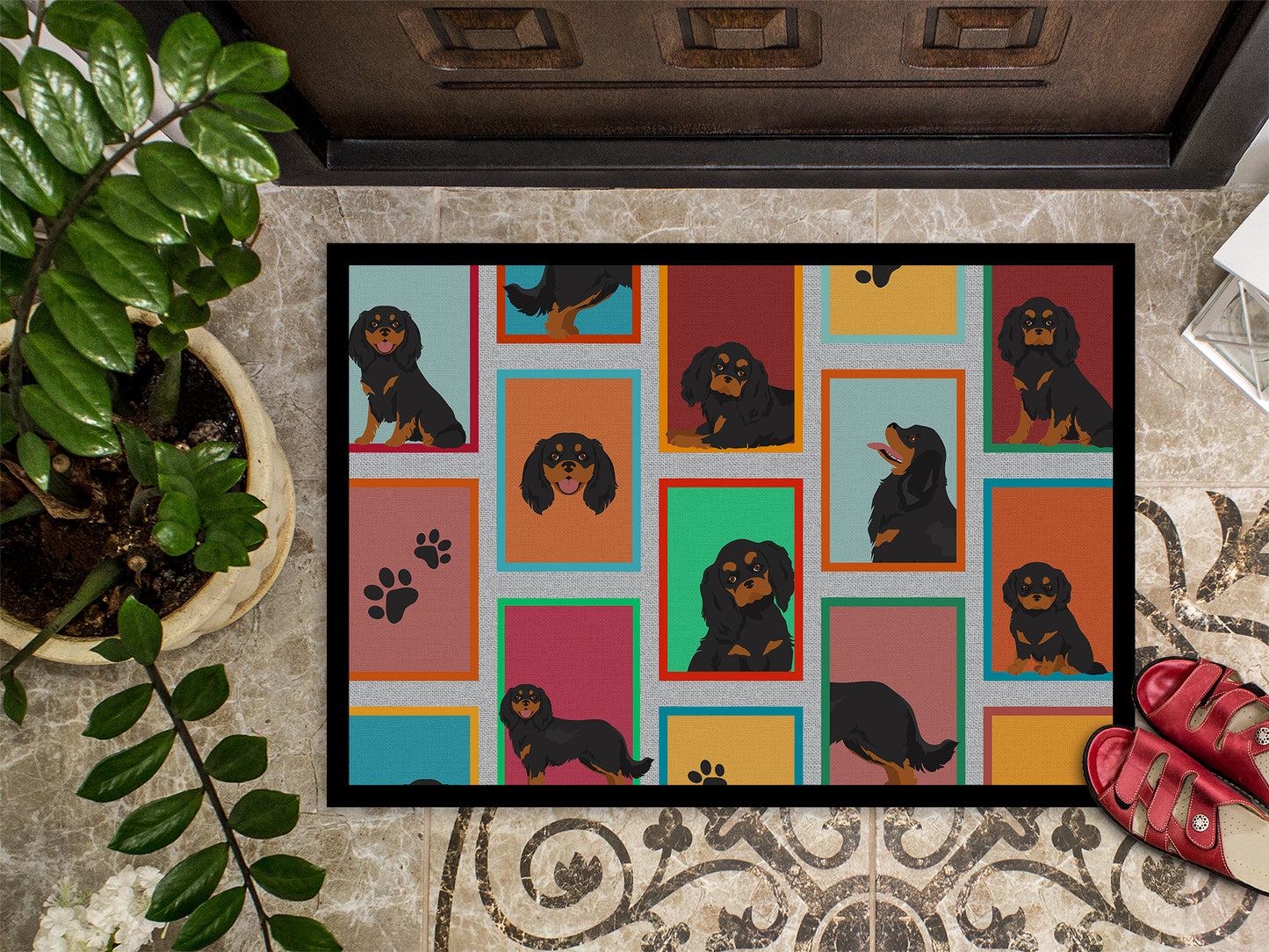 Lots of Black and Tan Cavalier King Charles Spaniel Doormat