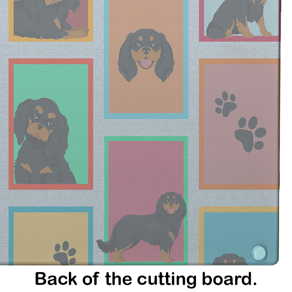 Lots of Black and Tan Cavalier King Charles Spaniel Glass Cutting Board