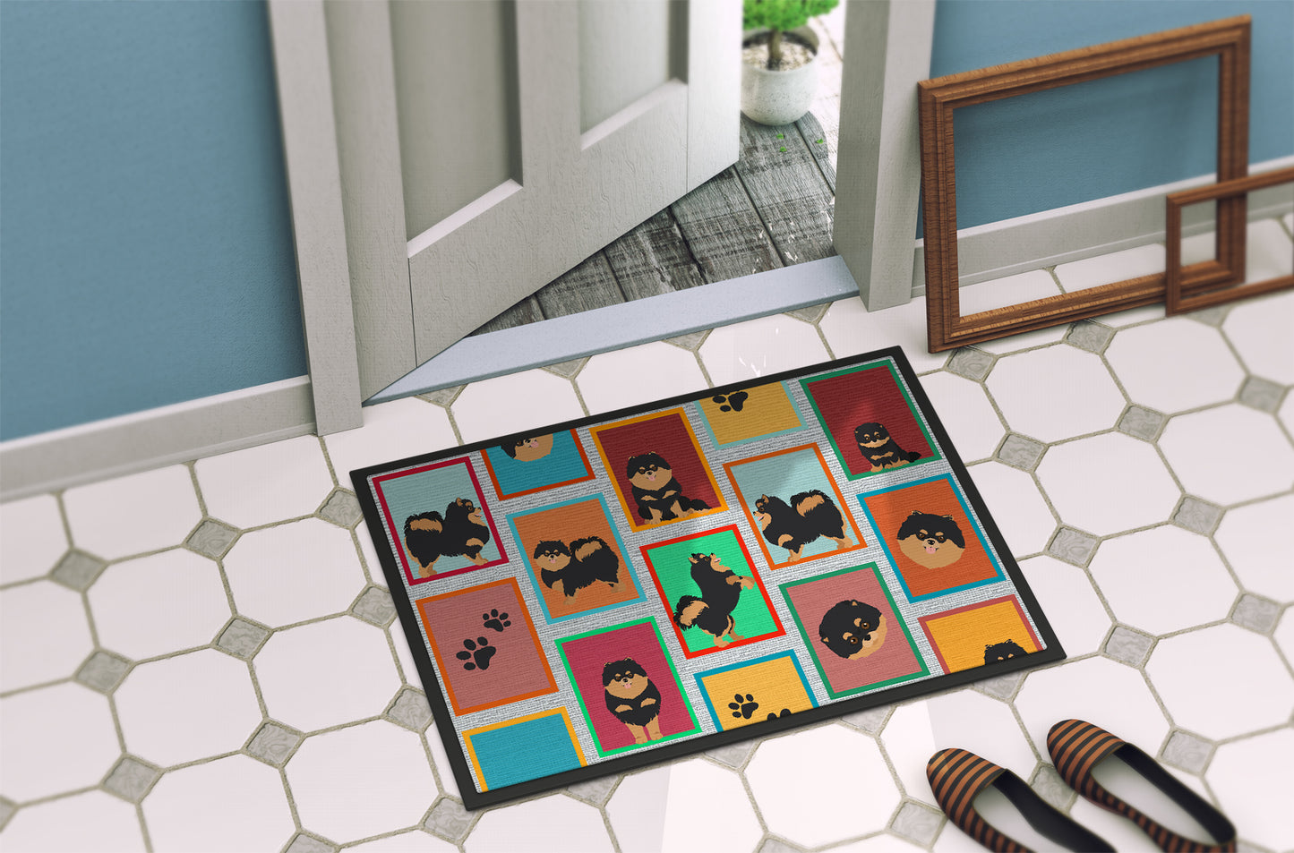 Lots of Black and Tan Pomeranian Doormat