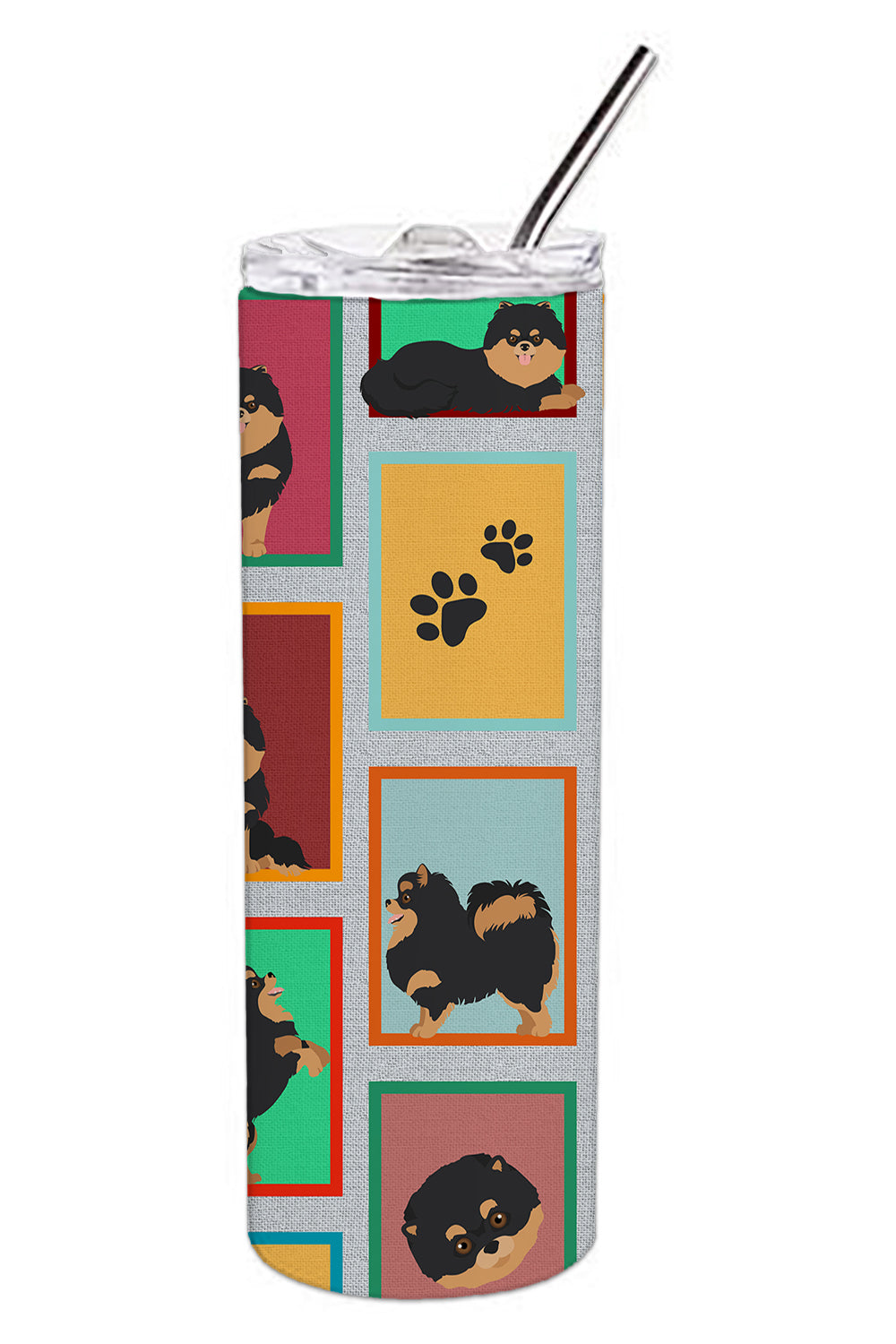 Lots of Black and Tan Pomeranian Stainless Steel Skinny Tumbler