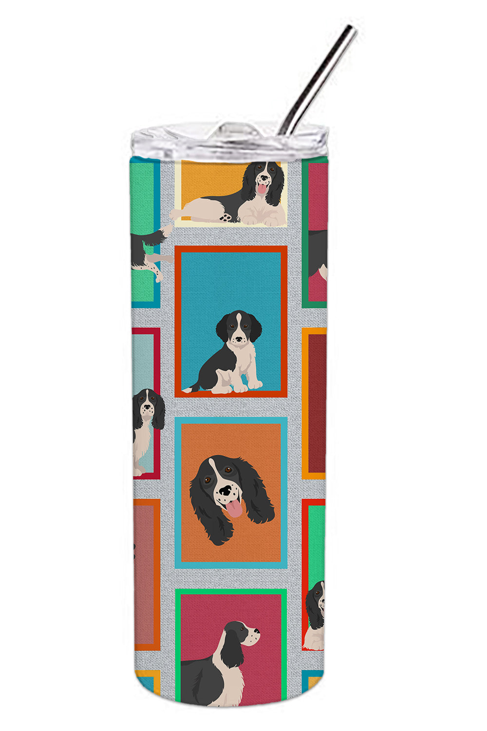 Lots of Black and White English Springer Spaniel Stainless Steel Skinny Tumbler