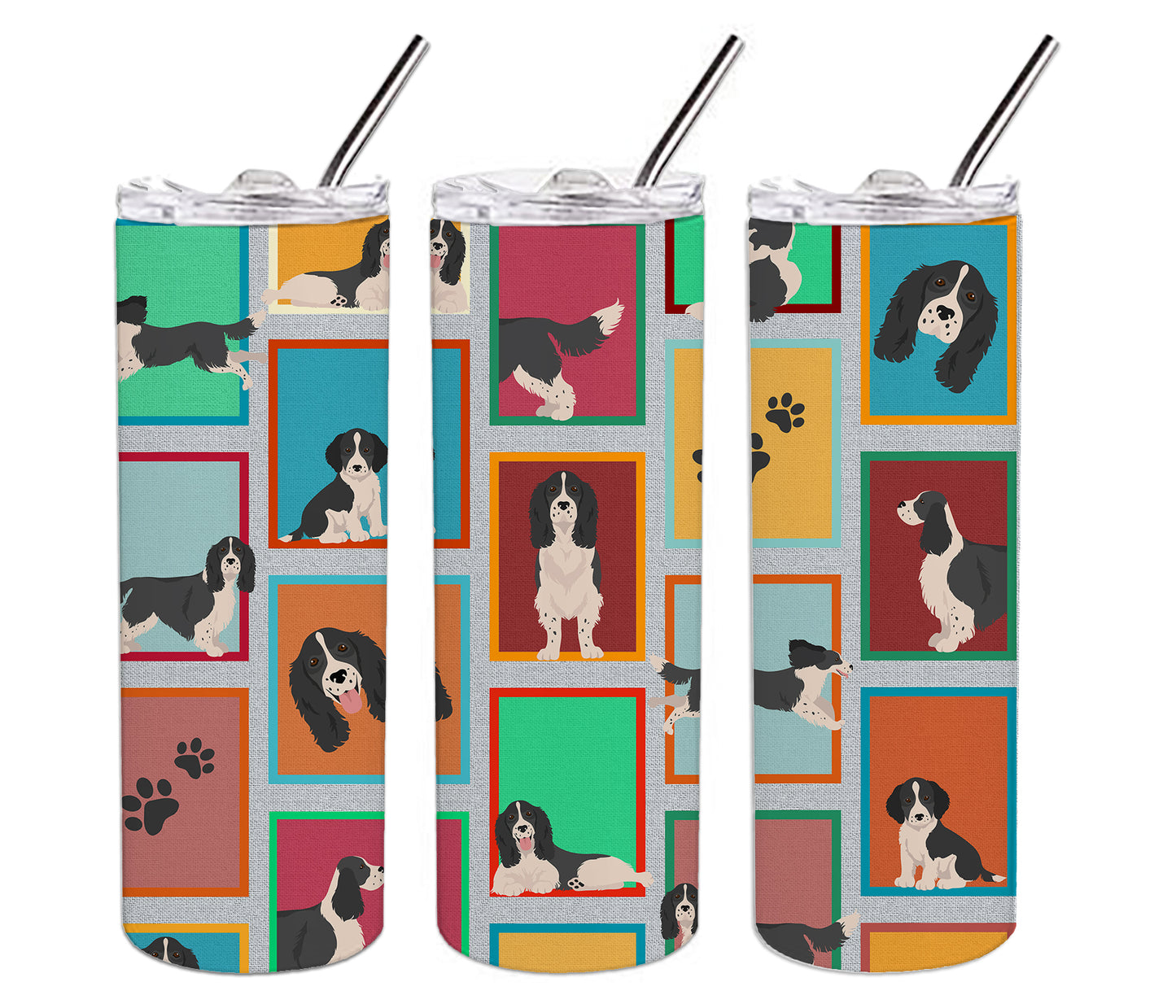 Lots of Black and White English Springer Spaniel Stainless Steel Skinny Tumbler