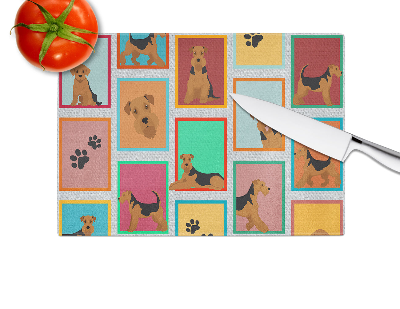 Lots of Airedale Terrier Glass Cutting Board