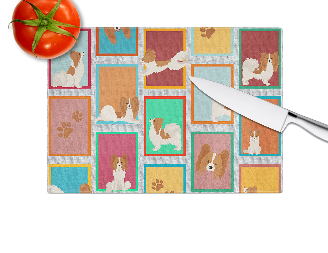 Lots of Red and White Papillon Glass Cutting Board