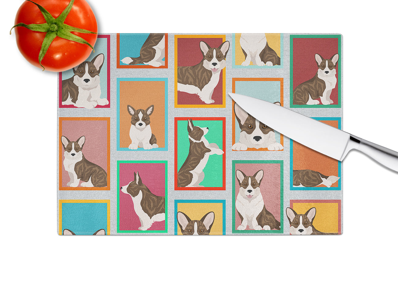 Lots of Brindle Cardigan Corgi Glass Cutting Board